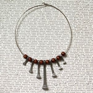 HANDMADE ARTISAN Necklace Up-Cycled Split Nails Wooden Beads